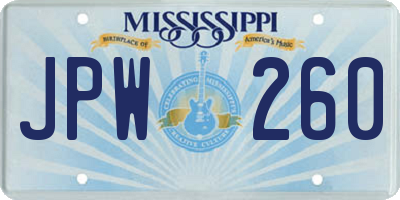 MS license plate JPW260