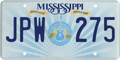 MS license plate JPW275