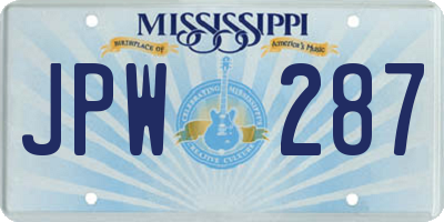 MS license plate JPW287