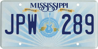 MS license plate JPW289