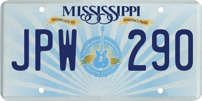 MS license plate JPW290