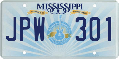 MS license plate JPW301