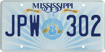 MS license plate JPW302