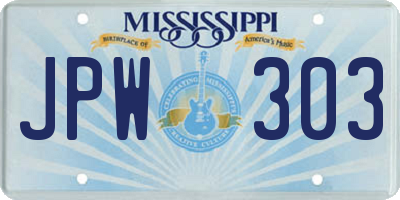 MS license plate JPW303