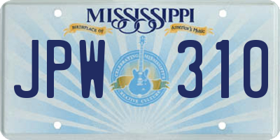 MS license plate JPW310