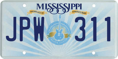 MS license plate JPW311