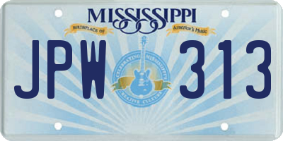 MS license plate JPW313