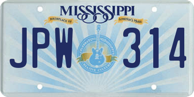 MS license plate JPW314