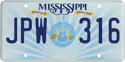 MS license plate JPW316