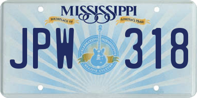 MS license plate JPW318