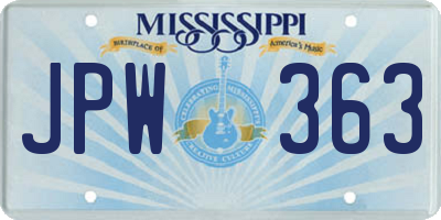 MS license plate JPW363
