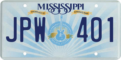 MS license plate JPW401
