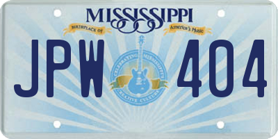 MS license plate JPW404