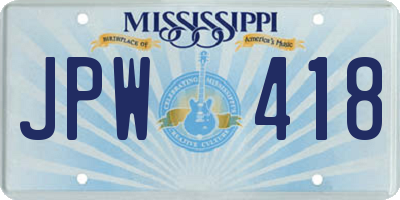 MS license plate JPW418