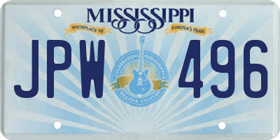MS license plate JPW496