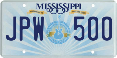 MS license plate JPW500