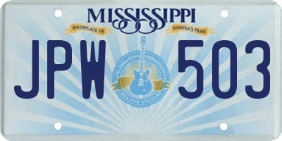 MS license plate JPW503