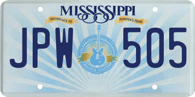 MS license plate JPW505