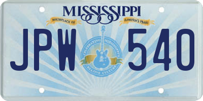 MS license plate JPW540