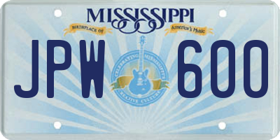 MS license plate JPW600