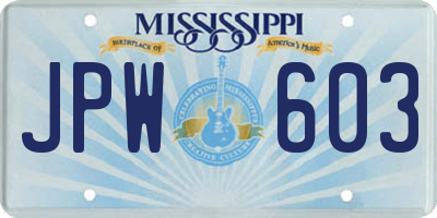 MS license plate JPW603