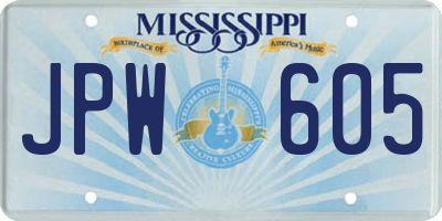 MS license plate JPW605