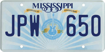 MS license plate JPW650