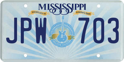 MS license plate JPW703