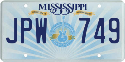 MS license plate JPW749
