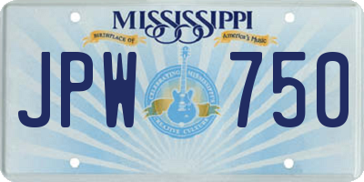 MS license plate JPW750