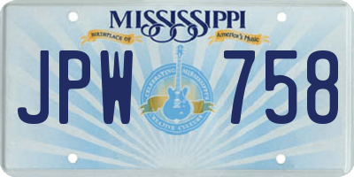 MS license plate JPW758