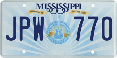 MS license plate JPW770