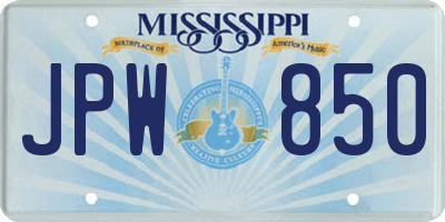 MS license plate JPW850