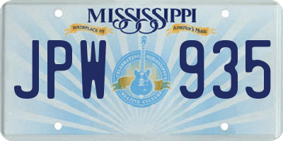 MS license plate JPW935