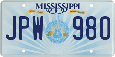 MS license plate JPW980