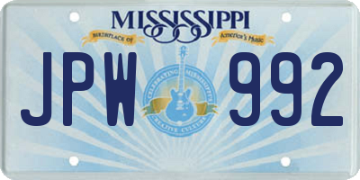MS license plate JPW992