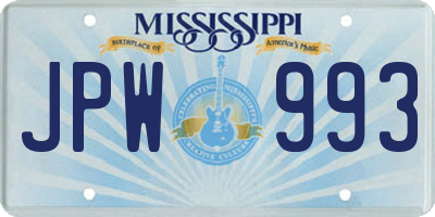 MS license plate JPW993