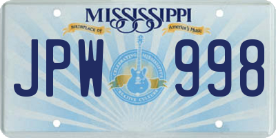 MS license plate JPW998