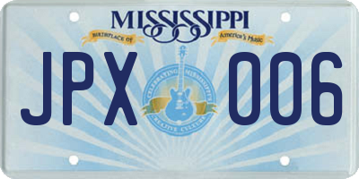 MS license plate JPX006