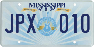 MS license plate JPX010