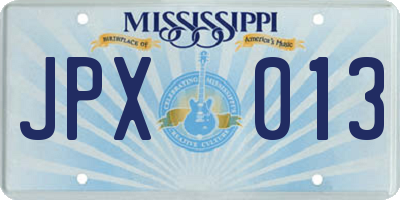MS license plate JPX013