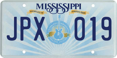 MS license plate JPX019