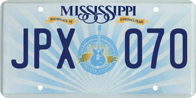 MS license plate JPX070