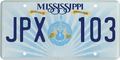 MS license plate JPX103