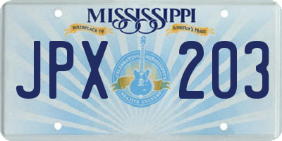 MS license plate JPX203