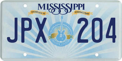 MS license plate JPX204