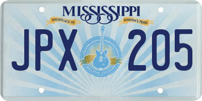 MS license plate JPX205