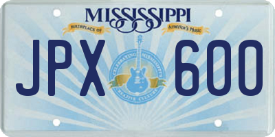 MS license plate JPX600