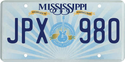 MS license plate JPX980