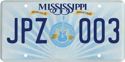 MS license plate JPZ003